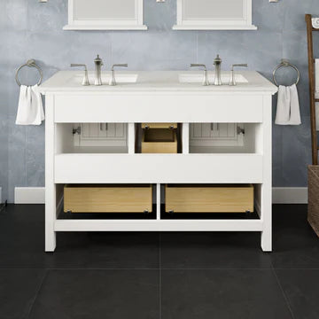 Britney 48"W x 22"D White Double Sink Bathroom Vanity with White Carrara Quartz Countertop and Undermount Porcelain Sinks EVVN612-48WH-DS-Q