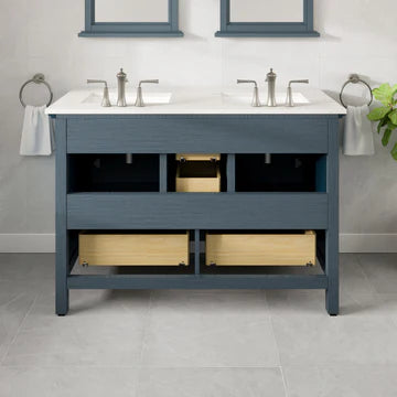 Britney 48"W x 22"D Ash Blue Double Sink Bathroom Vanity with White Carrara Quartz Countertop and Undermount Porcelain Sinks EVVN612-48AB-DS-Q