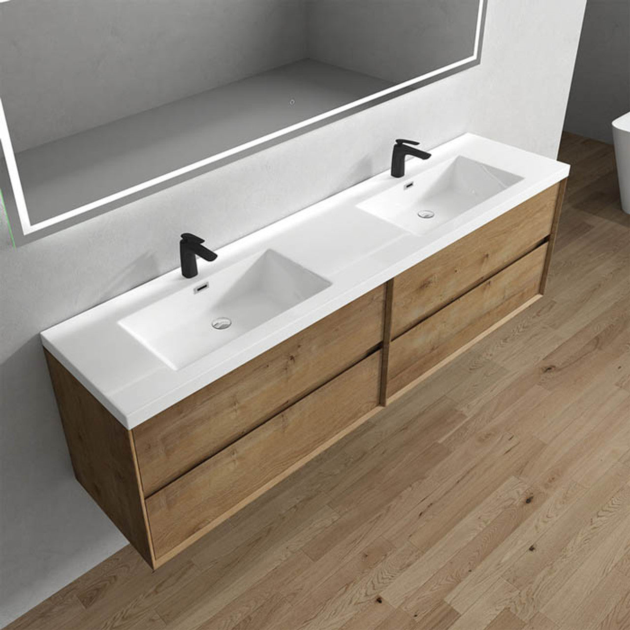 King 84" Wall Mounted Vanity with Reinforced Acrylic Double Sink Vanity-King SKU: BT005-84D