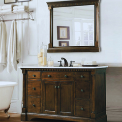 LEGION FURITURE 48" ANTIQUE COFFEE SINK VANITY WITH CARRARA WHITE TOP AND MATCHING BACKSPLASH WITHOUT FAUCET