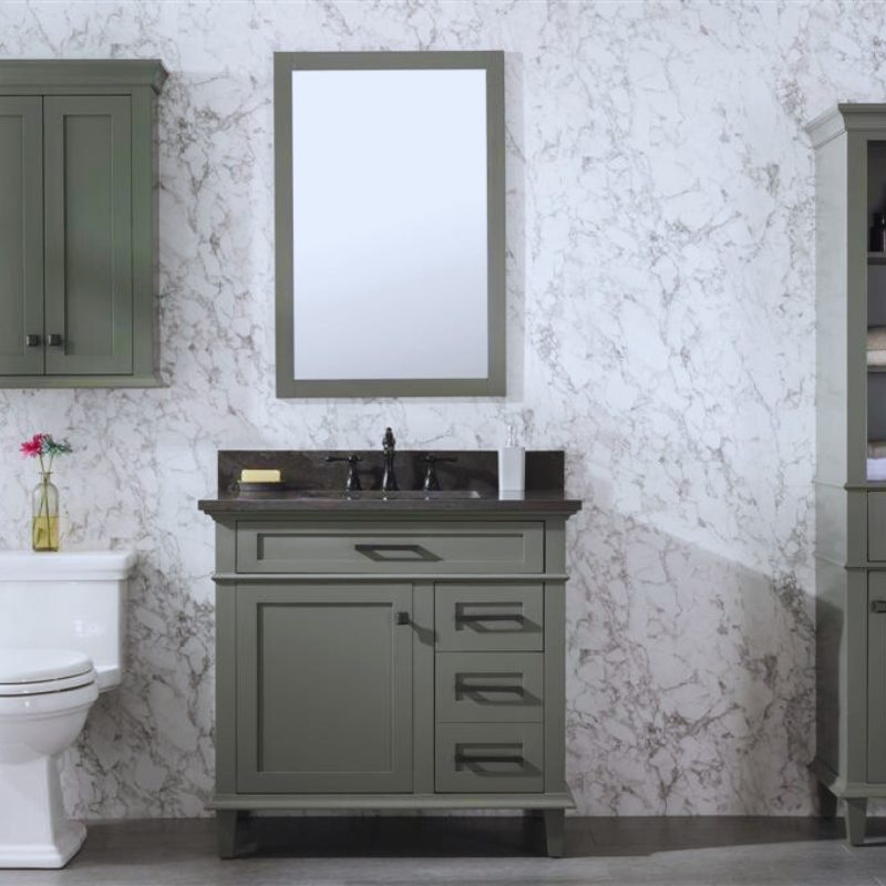 LEGION FURNITURE 36" PEWTER GREEN FINISH SINK VANITY CABINET WITH BLUE LIMESTONE TOP