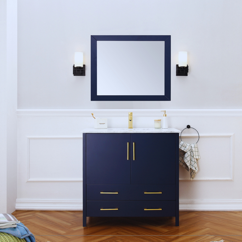 LEGION FURNITURE 36" BLUE SOLID WOOD SINK VANITY WITH MIRROR