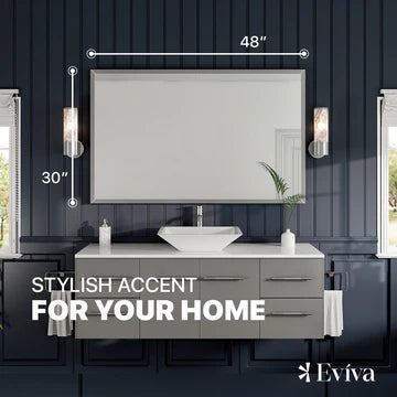 Eviva Sax 48"W x 30"H Rectangular Mirror with Brushed Nickel Aluminum Frame EVMR01-48X30-METALFRAME