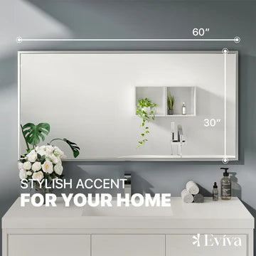 Eviva Sax 60"W x 30"H Rectangular Mirror with Brushed Nickel Aluminum Frame EVMR-60X30-METALFRAME