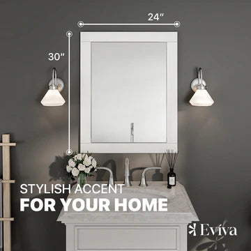 Eviva Aberdeen 24"W x 30"H Rectangular Mirror with White Wooden Frame EVMR412-24X30-WH