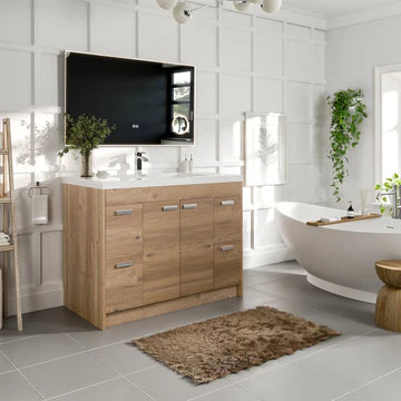 Lugano 42"W x 20"D Natural Oak Bathroom Vanity with White Acrylic Countertop and Integrated Sink EVVN1000-8-42NOK