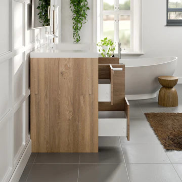 Lugano 42"W x 20"D Natural Oak Bathroom Vanity with White Acrylic Countertop and Integrated Sink EVVN1000-8-42NOK