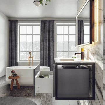 Modena 32"W x 18"D Gray Wall Mount Bathroom Vanity with White Solid Surface Countertop and Integrated Sink EVVN111-32GR