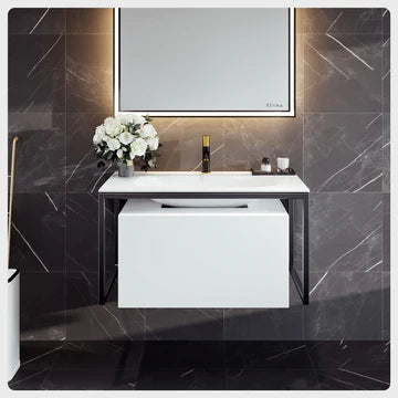 Modena 32"W x 18"D White Wall Mount Bathroom Vanity with White Solid Surface Countertop and Integrated Sink EVVN111-32WH