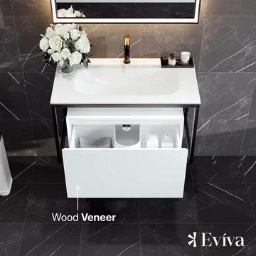 Modena 32"W x 18"D White Wall Mount Bathroom Vanity with White Solid Surface Countertop and Integrated Sink EVVN111-32WH