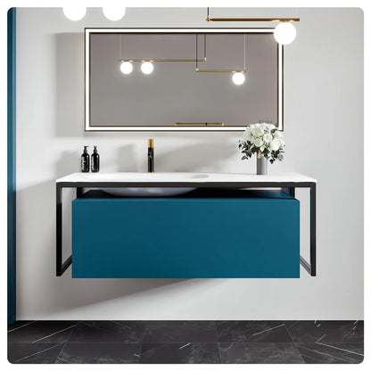 Modena 51"W x 18"D Blue Wall Mount Bathroom Vanity with White Solid Surface Countertop and Integrated Sink EVVN111-51BLU