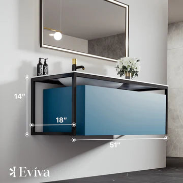 Modena 51"W x 18"D Blue Wall Mount Bathroom Vanity with White Solid Surface Countertop and Integrated Sink EVVN111-51BLU