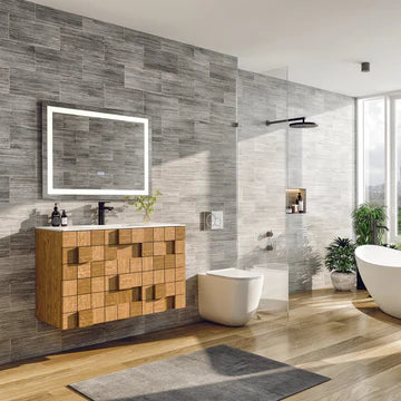 Mosaic 33"W x 20"D Natural Oak Wall Mount Bathroom Vanity with White Solid Surface Countertop and Integrated Sink EVVN112-33OAK