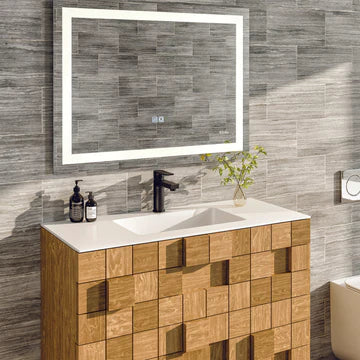 Mosaic 33"W x 20"D Natural Oak Wall Mount Bathroom Vanity with White Solid Surface Countertop and Integrated Sink EVVN112-33OAK