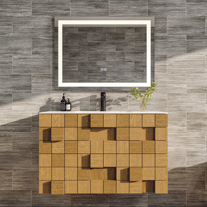 Mosaic 33"W x 20"D Natural Oak Wall Mount Bathroom Vanity with White Solid Surface Countertop and Integrated Sink EVVN112-33OAK