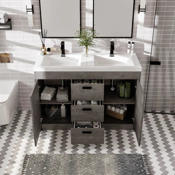 Lugano 48"W x 20"D Concrete Gray Double Sink Bathroom Vanity with White Acrylic Countertop and Integrated Sinks EVVN12-8-48CGR-DS