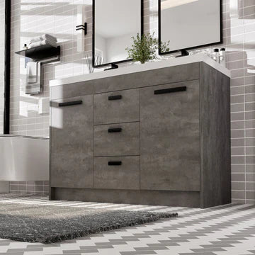 Lugano 48"W x 20"D Concrete Gray Double Sink Bathroom Vanity with White Acrylic Countertop and Integrated Sinks EVVN12-8-48CGR-DS