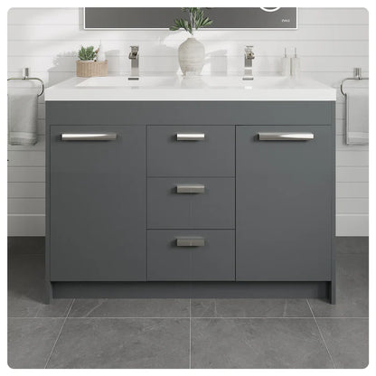 Lugano 48"W x 20"D Gray Double Sink Bathroom Vanity with White Acrylic Countertop and Integrated Sinks EVVN12-8-48GR-DS