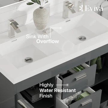 Lugano 48"W x 20"D Gray Double Sink Bathroom Vanity with White Acrylic Countertop and Integrated Sinks EVVN12-8-48GR-DS