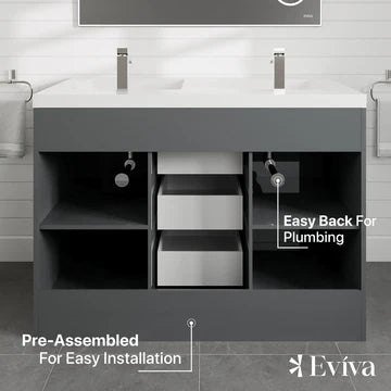 Lugano 48"W x 20"D Gray Double Sink Bathroom Vanity with White Acrylic Countertop and Integrated Sinks EVVN12-8-48GR-DS