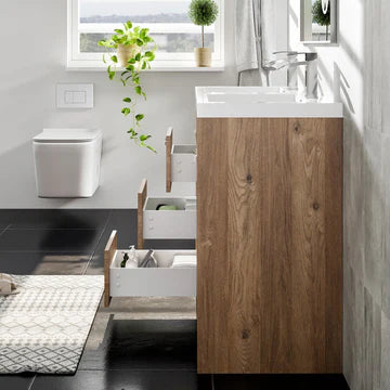 Lugano 48"W x 20"D Natural Oak Double Sink Bathroom Vanity with White Acrylic Countertop and Integrated Sinks EVVN12-8-48NOK-DS