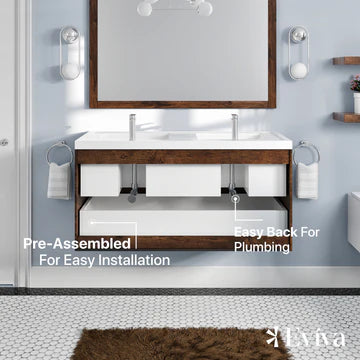 Smile 48"W x 19"D Rosewood Wall Mount Double Sink Bathroom Vanity with White Acrylic Countertop and Integrated Sinks EVVN12-DS-48RSWD-WM