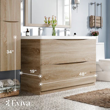 Smile 48"W x 19"D White Oak Double Sink Bathroom Vanity with White Acrylic Countertop and Integrated Sinks EVVN12-DS-48WHOK-FS