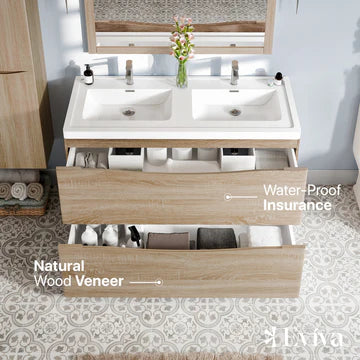 Smile 48"W x 19"D White Oak Double Sink Bathroom Vanity with White Acrylic Countertop and Integrated Sinks EVVN12-DS-48WHOK-FS