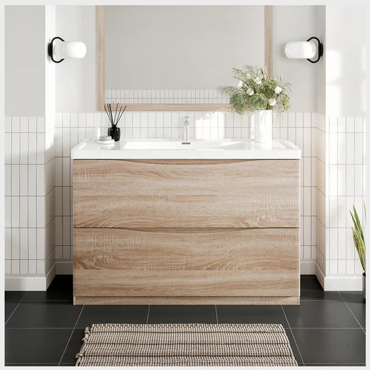 Smile 48"W x 19"D White Oak Bathroom Vanity with White Acrylic Countertop and Integrated Sink EVVN12-SS-48WHOK-FS