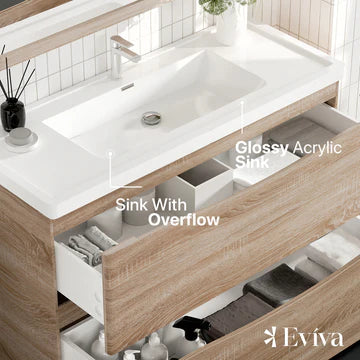 Smile 48"W x 19"D White Oak Bathroom Vanity with White Acrylic Countertop and Integrated Sink EVVN12-SS-48WHOK-FS