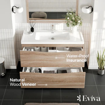 Smile 48"W x 19"D White Oak Bathroom Vanity with White Acrylic Countertop and Integrated Sink EVVN12-SS-48WHOK-FS