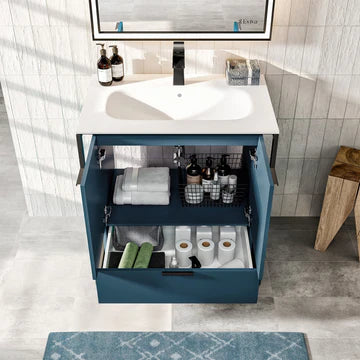 Moma 24"W x 18"D Blue Wall Mount Bathroom Vanity with White Solid Surface Countertop and Integrated Sink EVVN120-24BLU