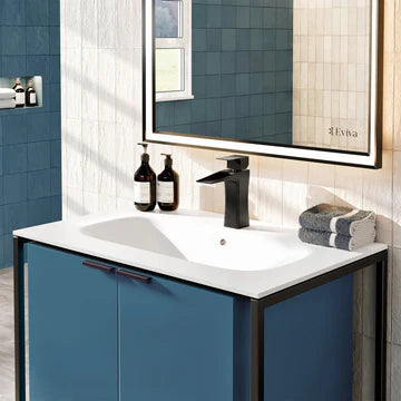 Moma 24"W x 18"D Blue Wall Mount Bathroom Vanity with White Solid Surface Countertop and Integrated Sink EVVN120-24BLU