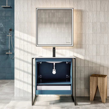 Moma 24"W x 18"D Blue Wall Mount Bathroom Vanity with White Solid Surface Countertop and Integrated Sink EVVN120-24BLU