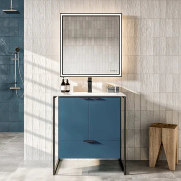 Moma 24"W x 18"D Blue Wall Mount Bathroom Vanity with White Solid Surface Countertop and Integrated Sink EVVN120-24BLU