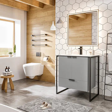 Moma 32"W x 18"D Gray Wall Mount Bathroom Vanity with White Solid Surface Countertop and Integrated Sink EVVN120-32GR