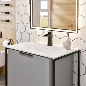 Moma 32"W x 18"D Gray Wall Mount Bathroom Vanity with White Solid Surface Countertop and Integrated Sink EVVN120-32GR