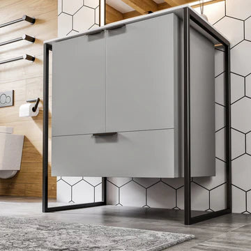 Moma 32"W x 18"D Gray Wall Mount Bathroom Vanity with White Solid Surface Countertop and Integrated Sink EVVN120-32GR