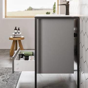 Moma 24"W x 18"D Gray Wall Mount Bathroom Vanity with White Solid Surface Countertop and Integrated Sink EVVN120-24GR