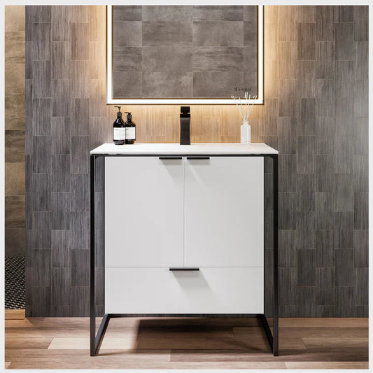 Moma 24"W x 18"D White Wall Mount Bathroom Vanity with White Solid Surface Countertop and Integrated Sink EVVN120-24WH