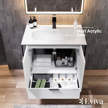 Moma 24"W x 18"D White Wall Mount Bathroom Vanity with White Solid Surface Countertop and Integrated Sink EVVN120-24WH