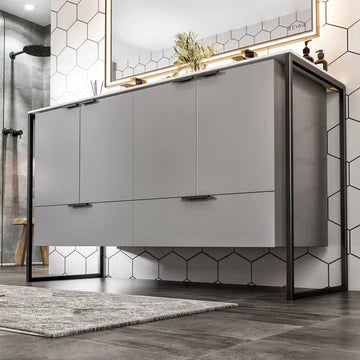 Moma 48"W x 18"D Gray Wall Mount Double Sink Bathroom Vanity with White Solid Surface Countertop and Integrated Sinks EVVN120-48GR-DS