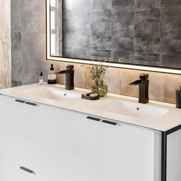 Moma 48"W x 18"D White Wall Mount Double Sink Bathroom Vanity with White Solid Surface Countertop and Integrated Sinks EVVN120-48WH-DS