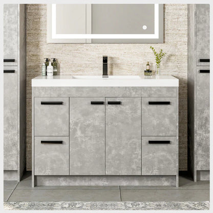 Lugano 42"W x 20"D Concrete Gray Bathroom Vanity with White Acrylic Countertop and Integrated Sink EVVN1000-8-42CGR