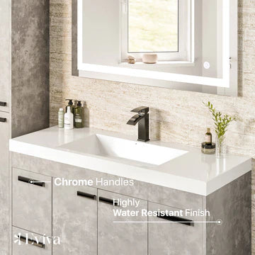 Lugano 42"W x 20"D Concrete Gray Bathroom Vanity with White Acrylic Countertop and Integrated Sink EVVN1000-8-42CGR