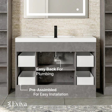 Lugano 48"W x 20"D Cement Gray Bathroom Vanity with White Acrylic Countertop and Integrated Sink EVVN1200-8-48CGR