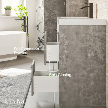 Lugano 42"W x 20"D Concrete Gray Bathroom Vanity with White Acrylic Countertop and Integrated Sink EVVN1000-8-42CGR