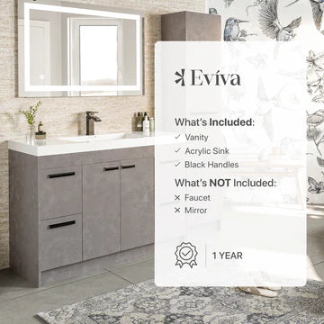 Lugano 48"W x 20"D Cement Gray Bathroom Vanity with White Acrylic Countertop and Integrated Sink EVVN1200-8-48CGR