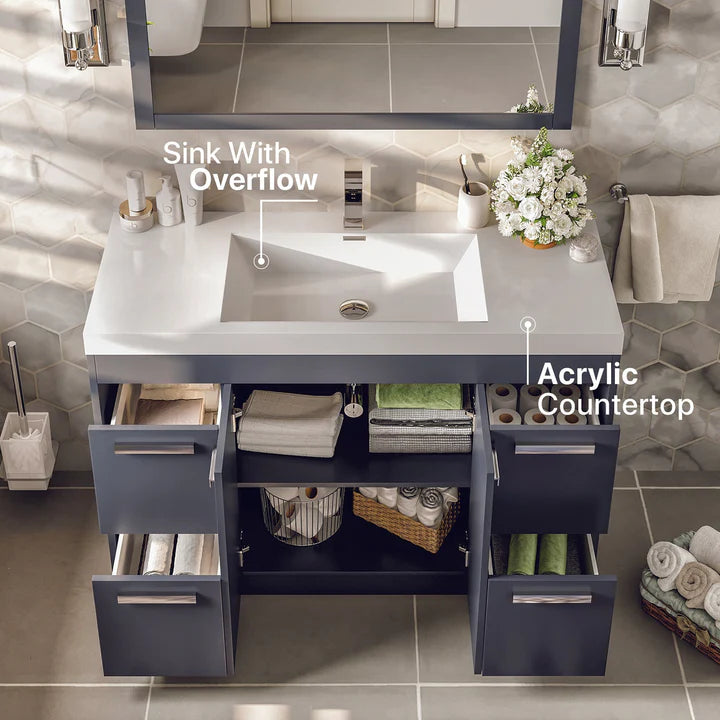 Lugano 48"W x 20"D Gray Bathroom Vanity with White Acrylic Countertop and Integrated Sink EVVN1200-8-48GR