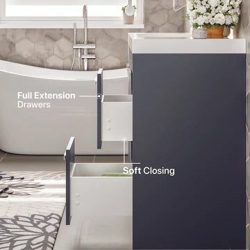 Lugano 42"W x 20"D Gray Bathroom Vanity with White Acrylic Countertop and Integrated Sink EVVN1000-8-42GR